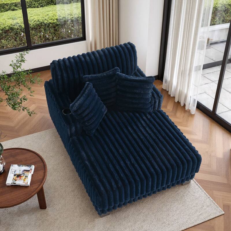 Modern Upgraded Plush Fabric Sofa Chaise Lounge with Pillows