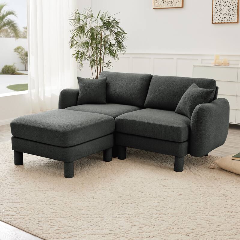 2-seater Loveseat Sofa Couch With Distinctive Shell-shaped Armrests And Removable Ottoman