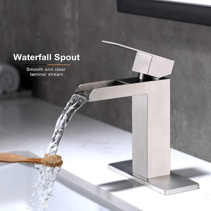 PROOX Bathroom Waterfall Faucet Single Handle with Drain Assembly
