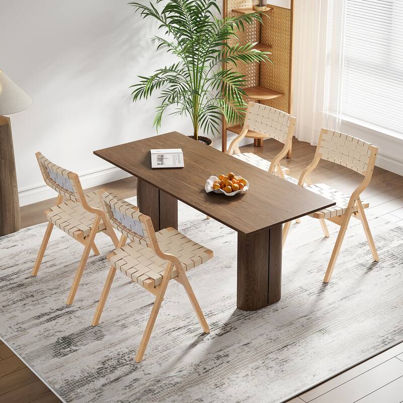 Wood Folding Chairs Set of 2, Wooden Indoor Stackable Dining Chairs for Kitchen & Dining Room Chair Woven Seat