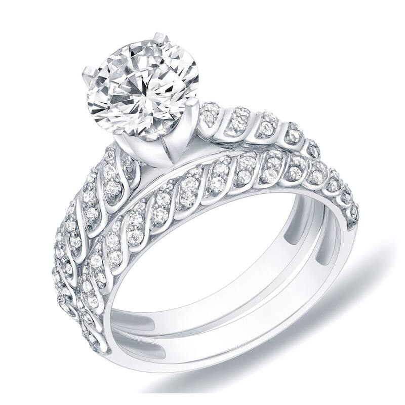 Auriya 14k Gold Unique Round Diamond Engagement Ring Set 1 1/4ctw - White - 4