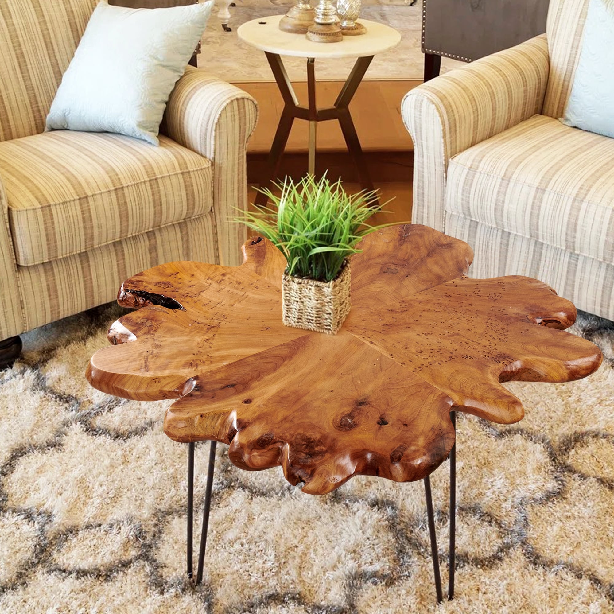 Greenage Live Edge Wood Coffee Table 4 Panels Table with Hairpin