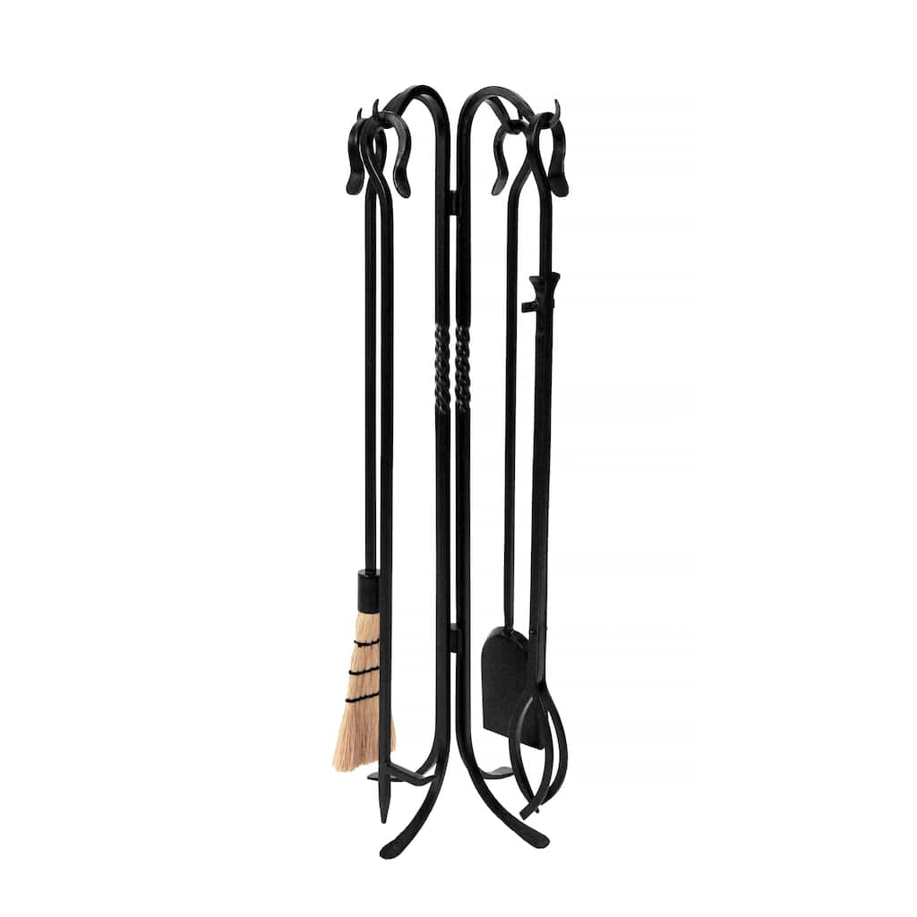 Achla Designs Shepherd's Hook II Mini Fireplace Set of 4 Tools, 38.5 Inch Tall, Black