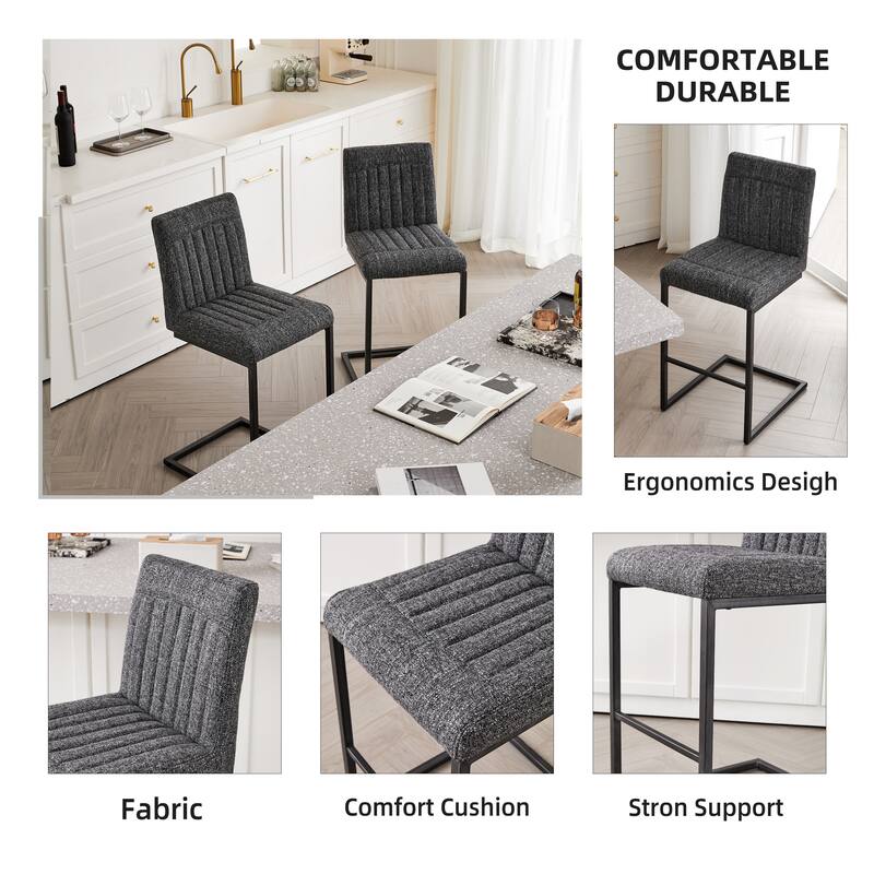 2 Sets Bar Stool - Fabric Chair with Sturdy Metal Frame, Stylish & Comfortable Seating for Kitchen Island, Living Room