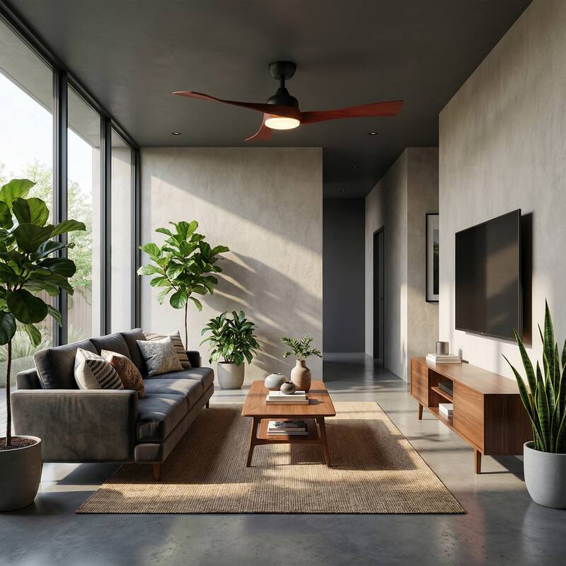 Ceiling Fan with Light, Solid Wood Blades Modern LED Ceiling Fan with Bluetooth App Control, Reversible Quiet Motor