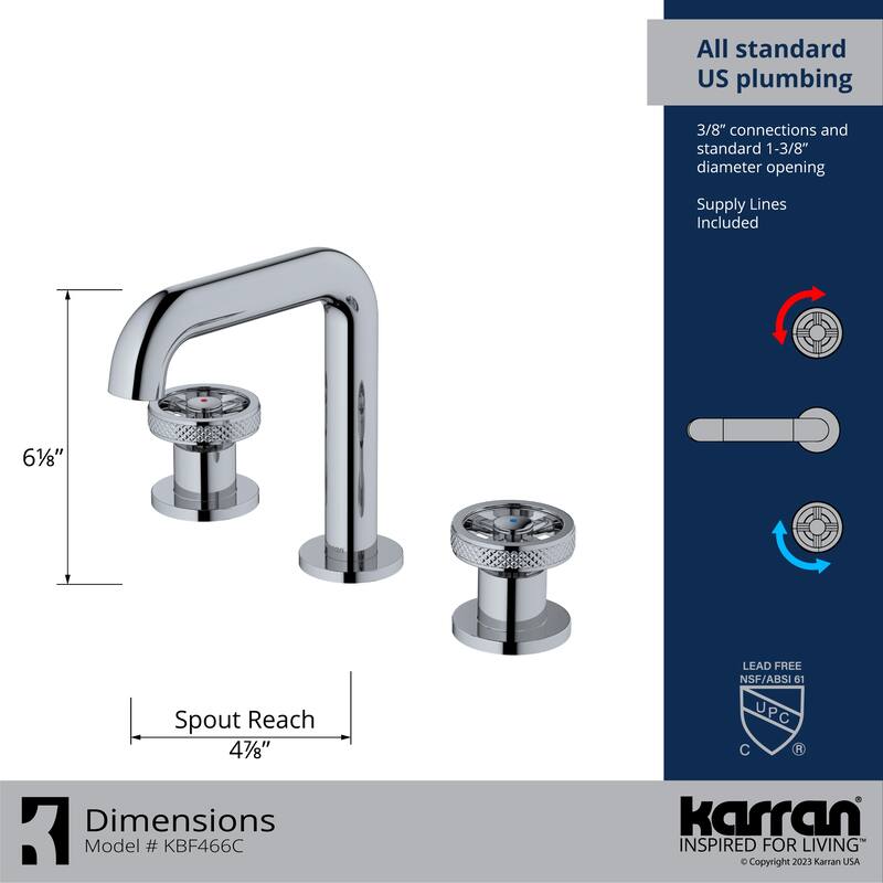 Karran Tryst KBF466 Wheel 2-Handle Three Hole Widespread Bathroom Faucet with Matching Pop-up Drain