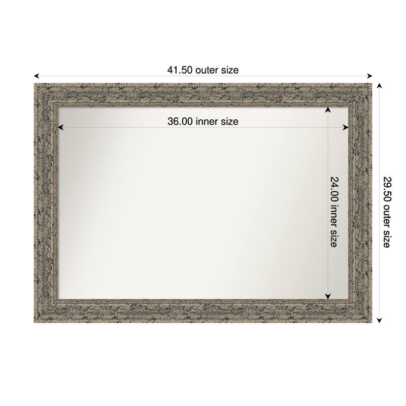 Attic Aged Non-Beveled Wood Framed Wall Mirror - 42 x 30 in - Attic Aged Silver