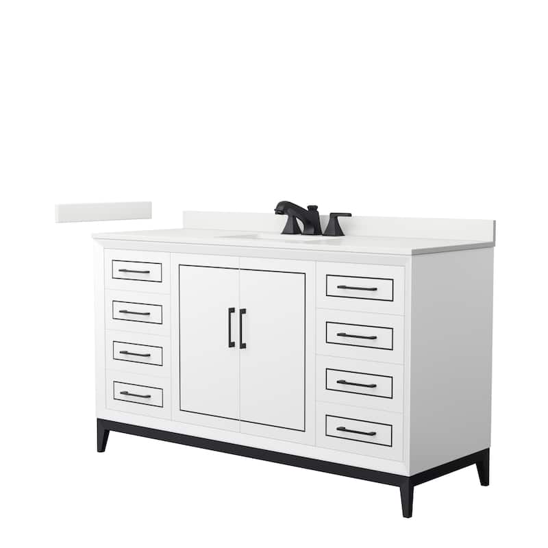 Marlena 60-inch Single Vanity, Quartz Top - White, Black Trim, White Quartz Top