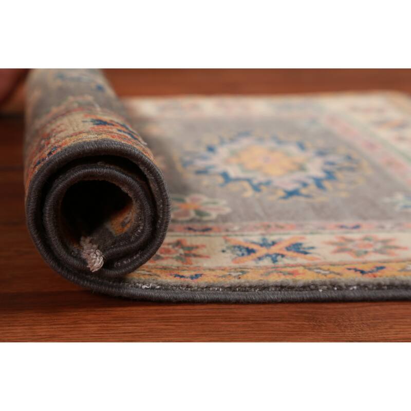 Geometric Kazak Foyer Rug Hand-Knotted Oriental Grey Wool Carpet - 2'0"x 3'0" - 2'0"x 3'0" - Grey