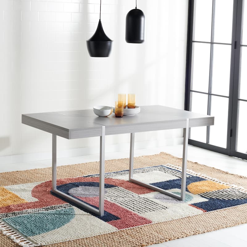 SAFAVIEH Thyra Modern Industrial Farmhouse Dining Table - 59 In. W x 33 In. D x 30 In. H - 59Wx33Dx30H - Grey/Silver