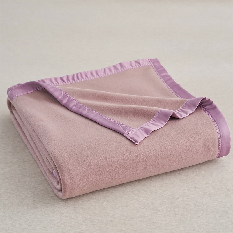 Solid Fleece Blanket with Satin Trim Queen/King Size - Throw - Wood Rose