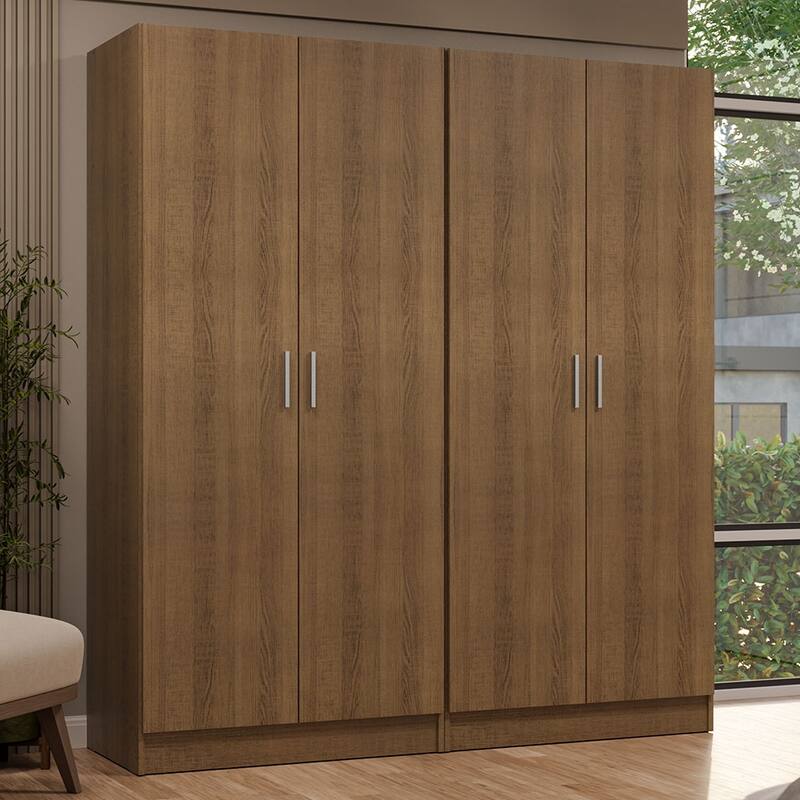 Madesa 4 Doors Wardrobe Storage Cabinet with Ample Shelves 63"L - Brown