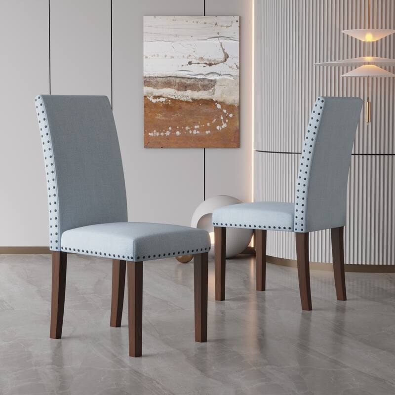 Set of 2 Upholstered Dining Chairs with Copper Nails - Blue