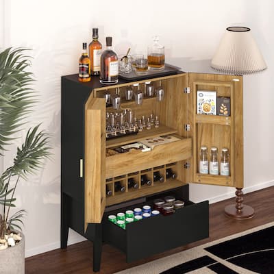 Bar Cabinet,Wine Bar Cabinet,Liquor Credenza,Sideboard with Wine Racks & Stemware Holder,Wine glass holder,Metal handle