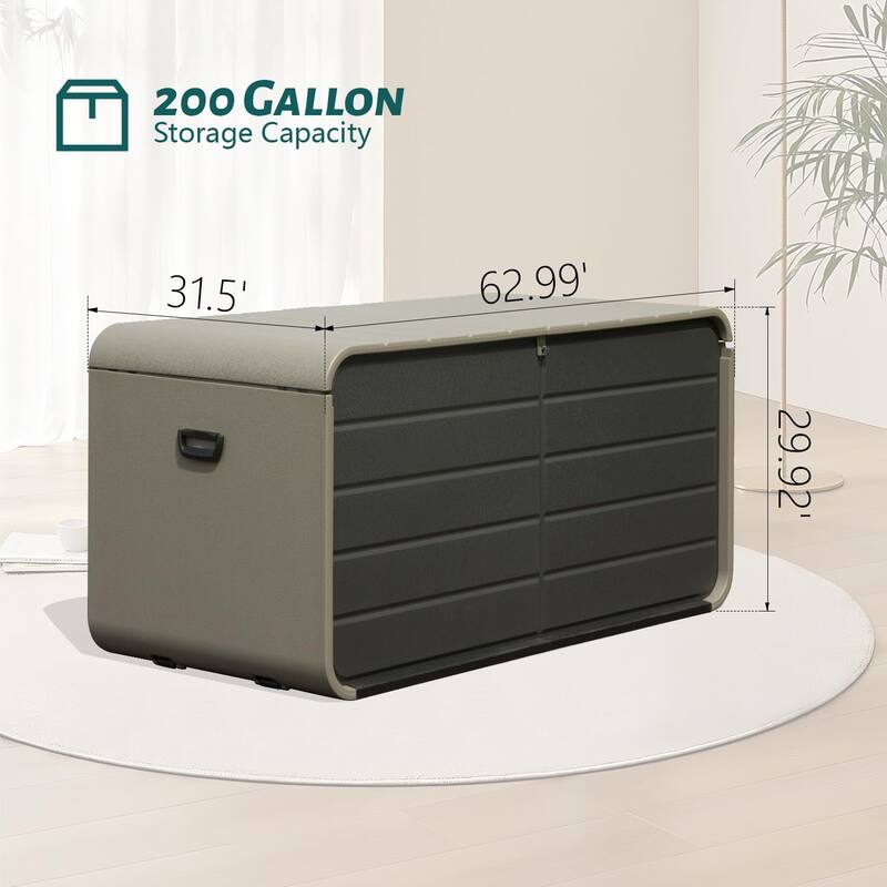 200 Gallon Plastic Deck Box, Large Patio Storage Box with Lock, Wheels & Waterproof Lid for Outdoor Cushions, Garden