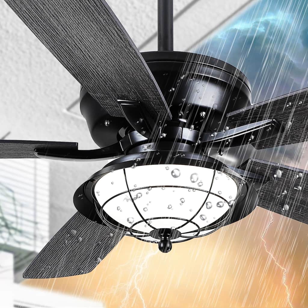 52 Inch Indoor and Outdoor Farmhouse Ceiling Fan with Light DC motor Wooden Blades Waterproof - 52 Inches
