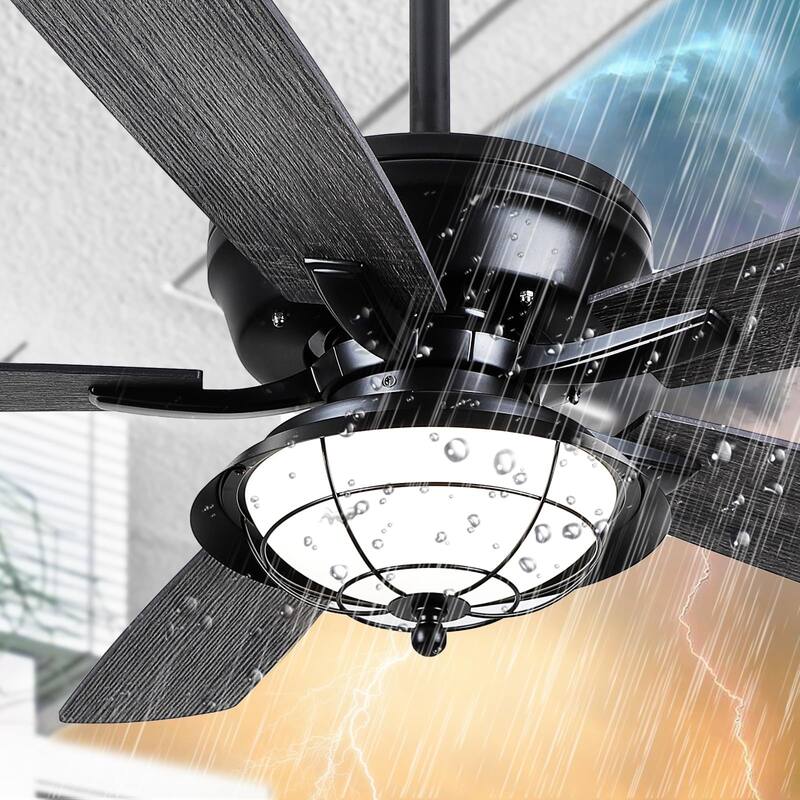 52" Outdoor Ceiling Fans with Lights APP and Remote Control Palm Leaf Blades Dimmiable LED - 52 Inches - Grey