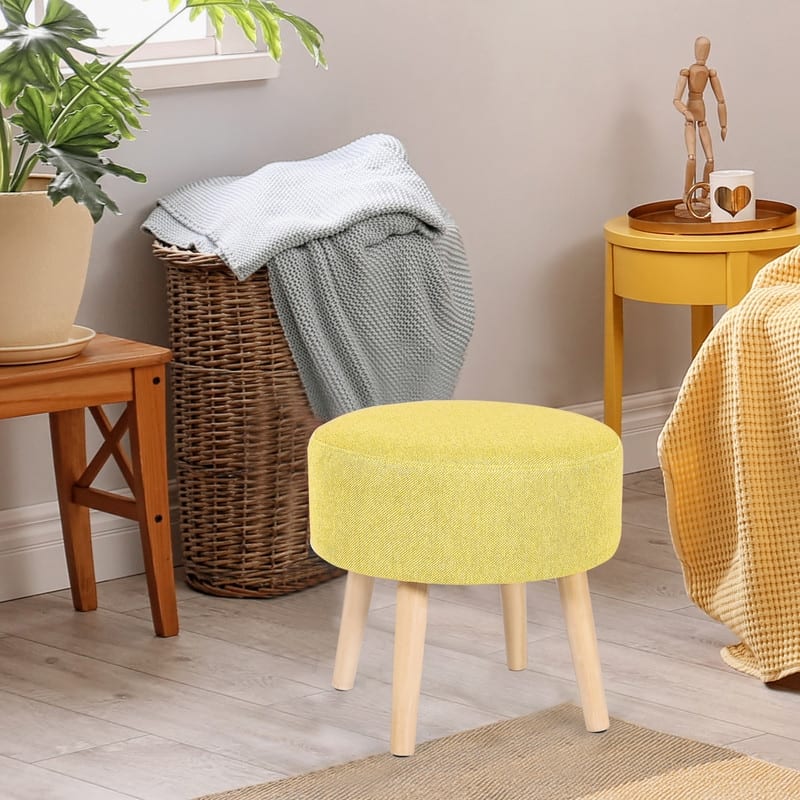 Adeco Round Padded Footstool Fabric Vanity Ottoman Foot Rest Stool