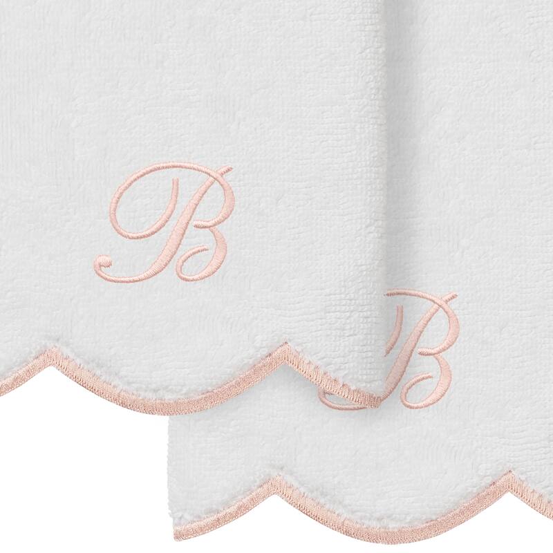 Authentic Hotel and Spa 100% Turkish Cotton Pink ADORNIA Scallop Personalized 2 Piece Fingertip Towel Set - 2 Fingertip Towels