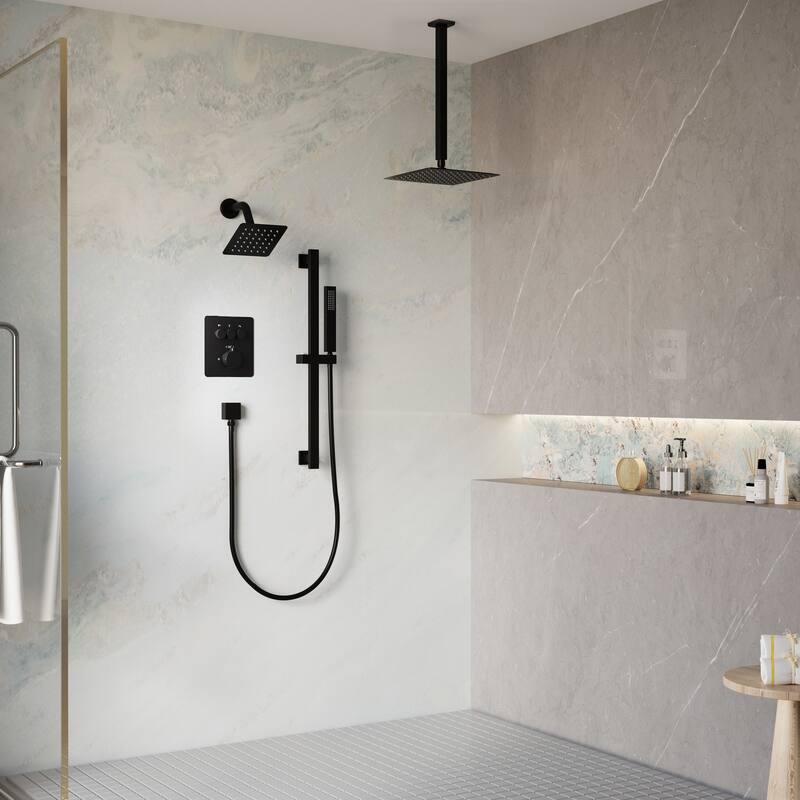 3-Function Dual Shower System With 10in. Square Shower Head With Hand Shower(Valve Included)