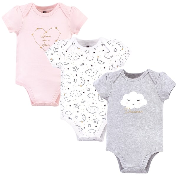 slide 1 of 1, Hudson Baby Infant Girl Cotton Bodysuits 3pk, Dreamer 0-3 Months - Dreamer