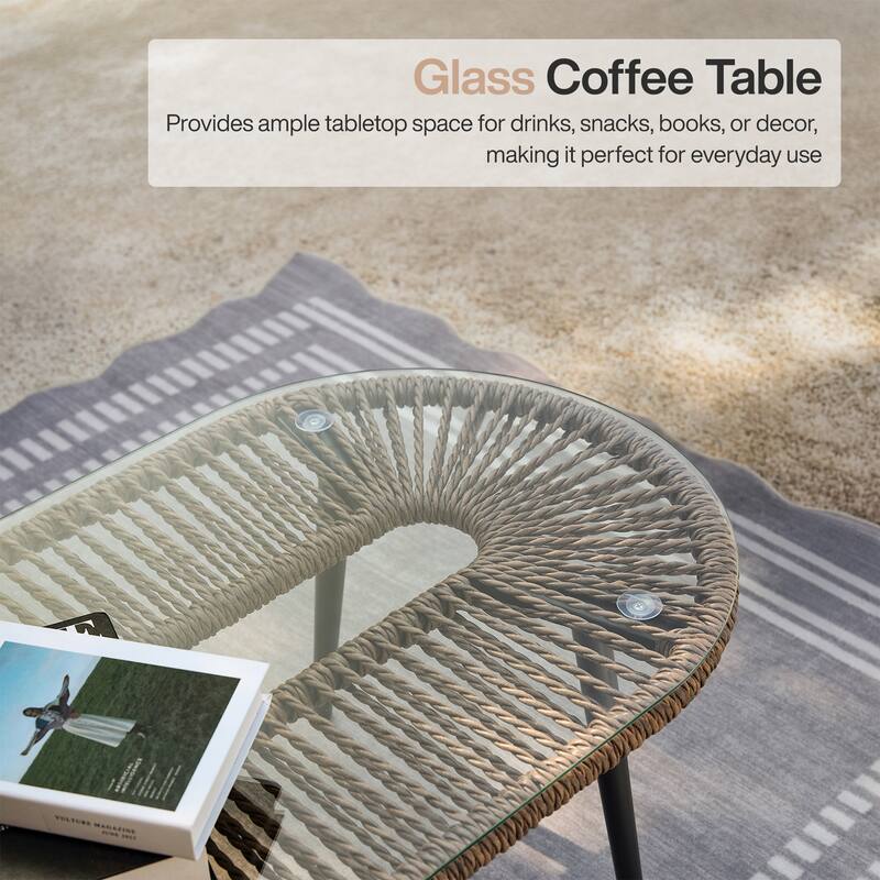 4-Person Outdoor Wicker Patio Conversation Seating Set with Coffee Table,