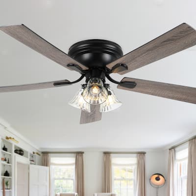 Bella Depot 52" Flush Mount Ceiling Fan with Light and Remote 6-Speed Reversible DC Motor