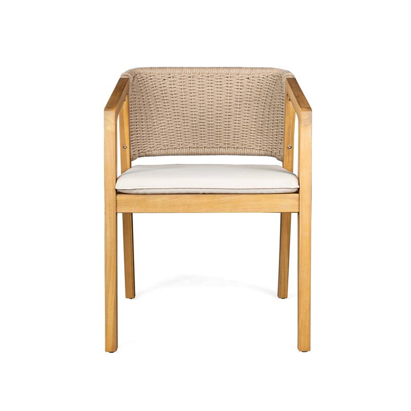 Modern Wooden Armchair with Rope backrest, Patio Single Chair Set of 2, Farmhouse Kitchen Chairs for Living Room Study Garden