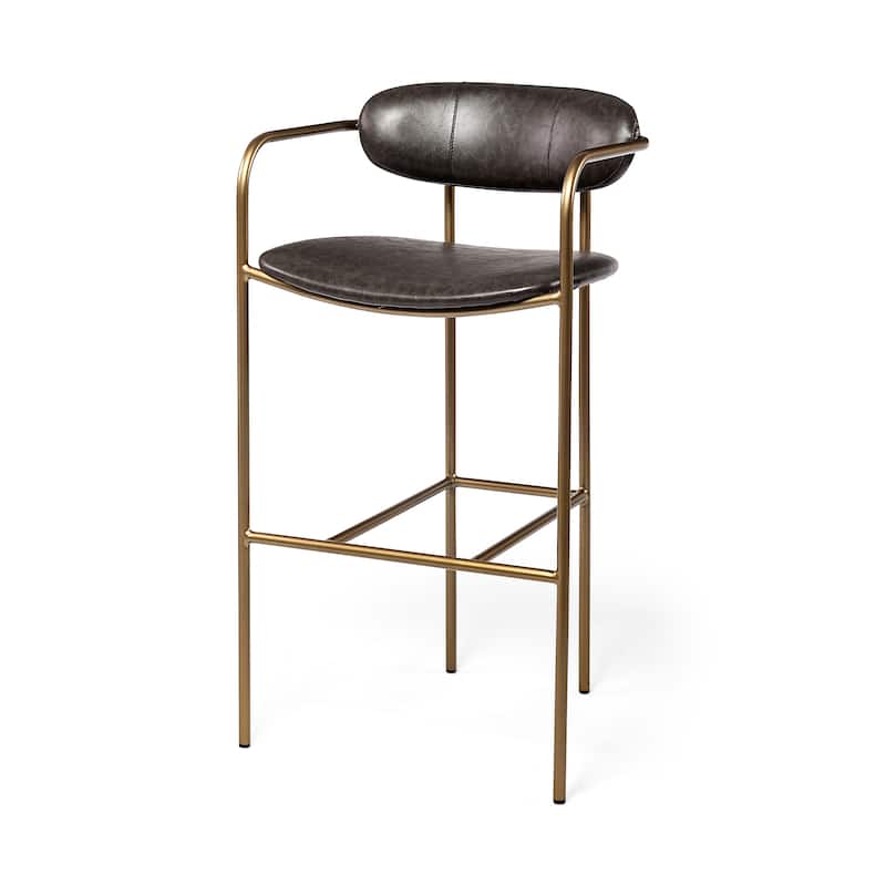 Parker Brown Faux-Leather Seat with Gold Metal Frame Bar Stool - Single - Brown Faux Leather - Bar Height/Bar height/Counter Height