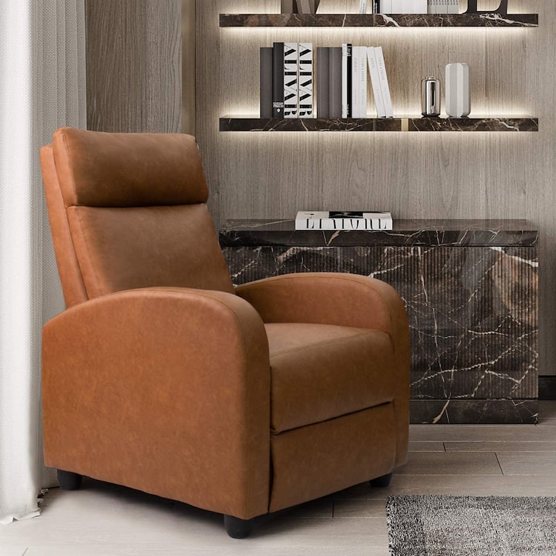 Furniwell PU Leather Sofa Recliner with Padded Seat and Backrest. - Light Brown.