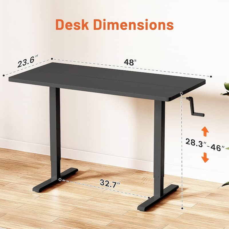 48" Crank Adjustable Standing Desk, Manual Sit-Stand Height Desk with Handle, Ergonomic Writing Table for Home Office or Study