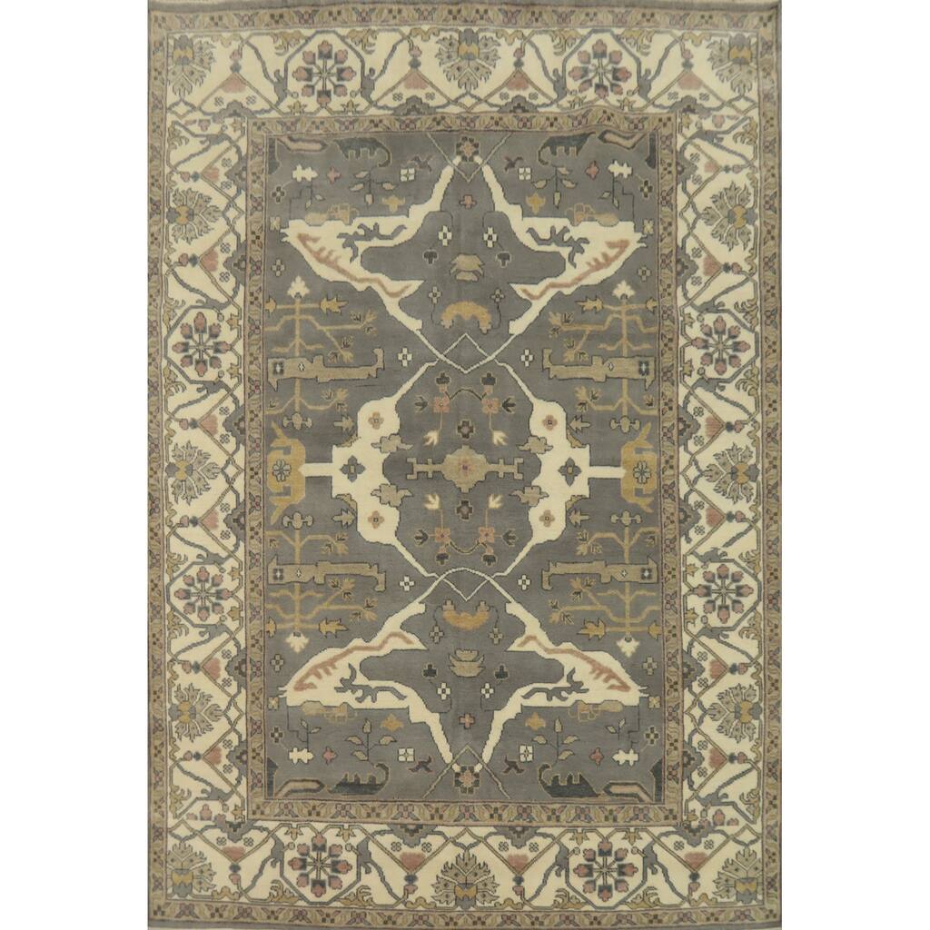Handmade Gray Oushak Indian Area Rug Geometric Carpet - 11' 9'' X 9' 0''