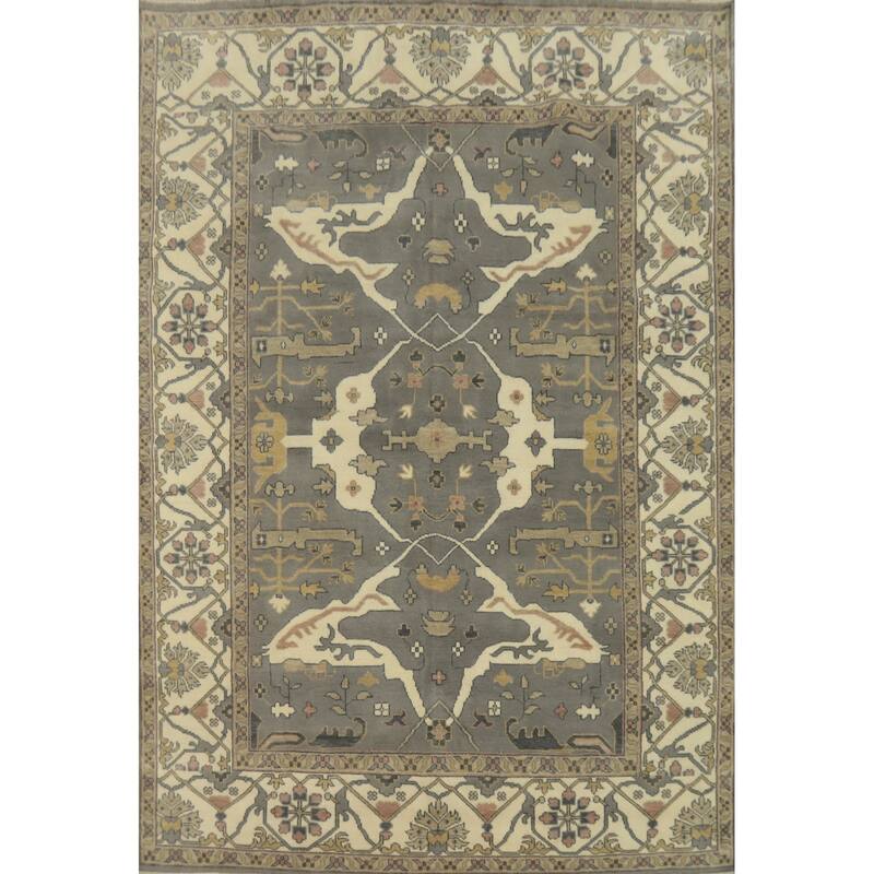 Handmade Gray Oushak Indian Area Rug Geometric Carpet - 11' 9'' X 9' 0''