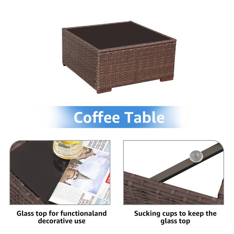 13 Piece Wicker Set Patio Sofa Furniture with Fire Pit And Table