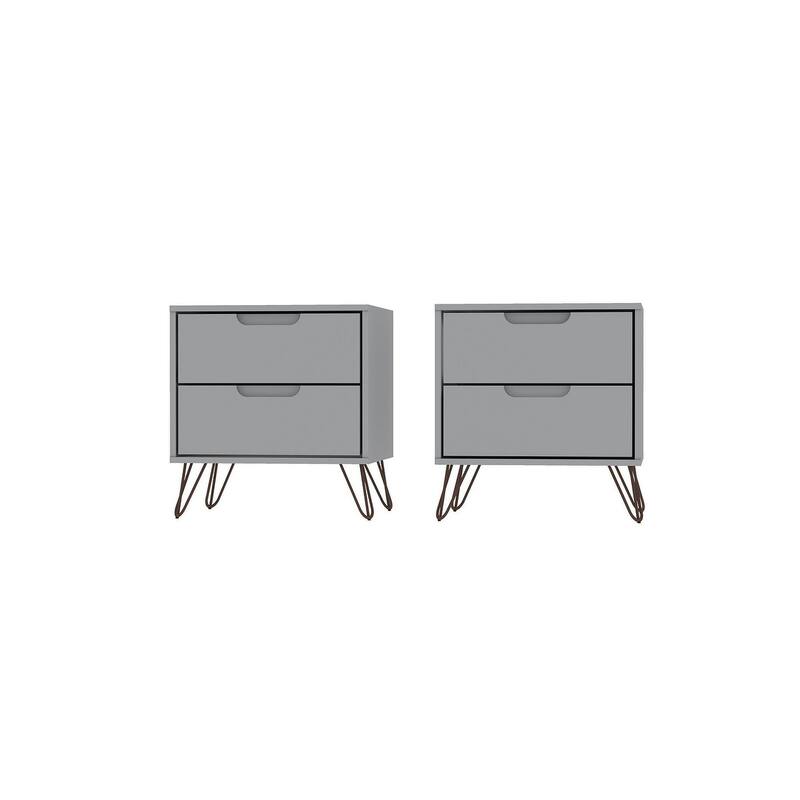 Manhattan Comfort Rockefeller 2-Drawer Nightstand (Set of 2) - White