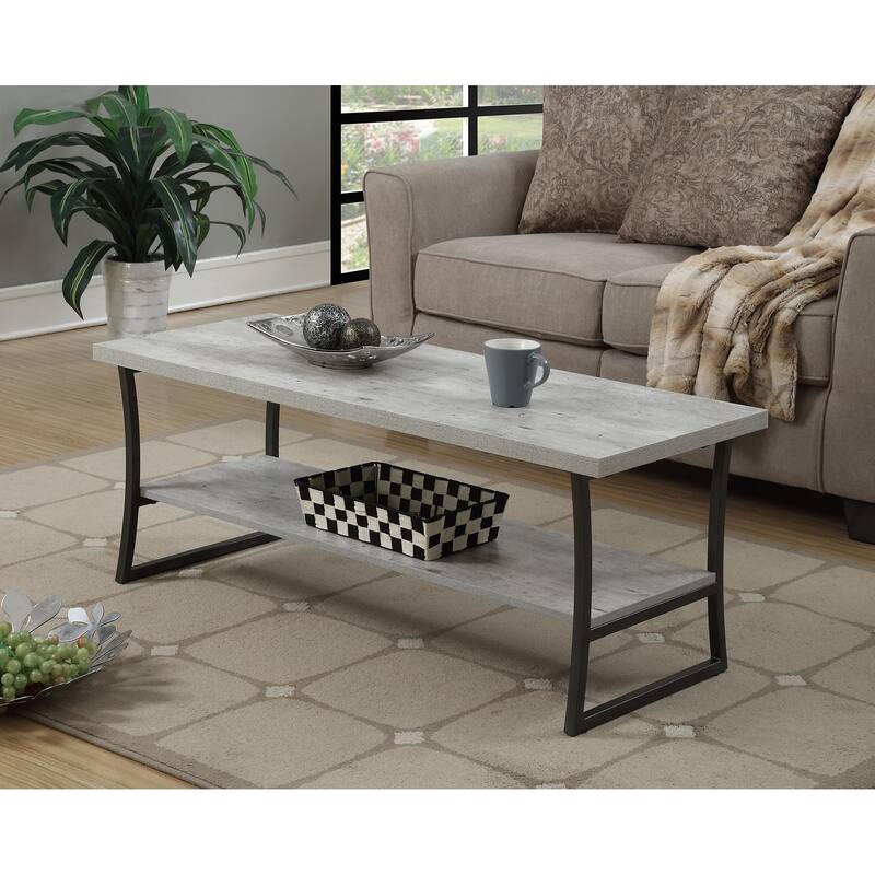 Convenience Concepts X-Calibur Coffee Table with Shelf - faux birch/slate grey frame