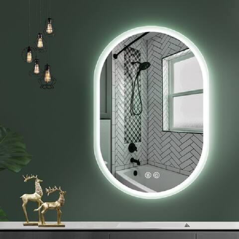 32X20 Inch Bathroom Mirror with Lights, Anti Fog Dimmable LED Mirror for Wall Touch Control, Frameless Oval Smart Vanity Mirror