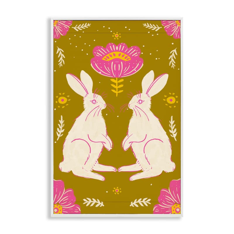 Stupell Mirrored Spring Bunnies Framed Giclee Art Design By Hannah Moren - 12 x 18 - White