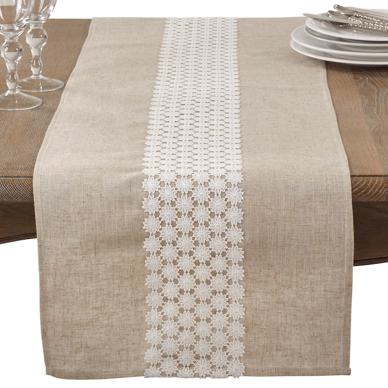 Daisy Lace Design Country Linen Blend Table Runner - 16"x120"