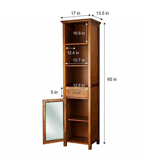 Home Avery Wooden Linen Tower with Storage, Oiled Oak Bed