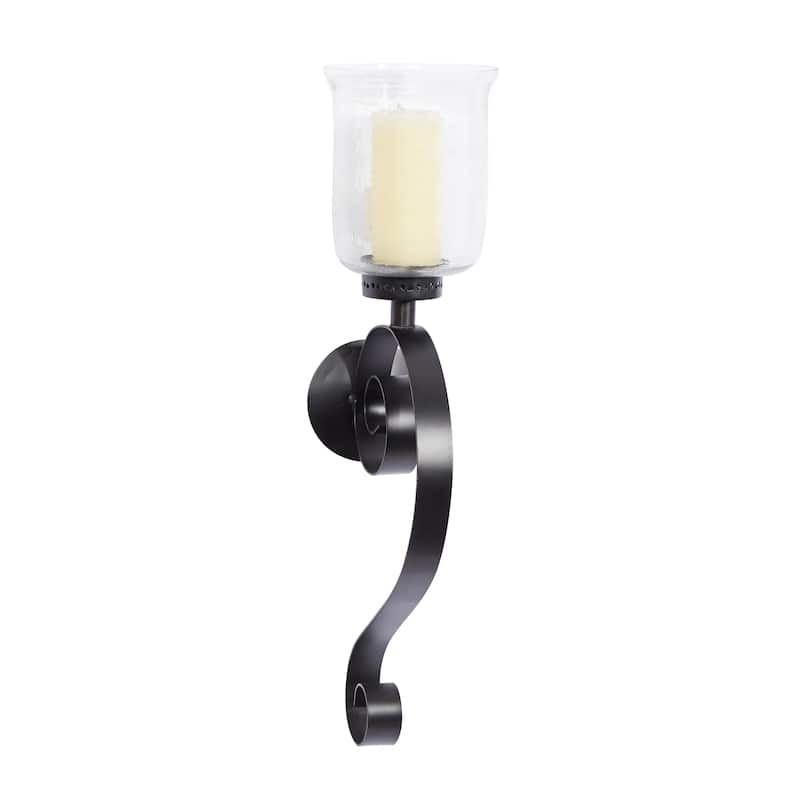 Metal Scroll Handmade Pillar Wall Sconce - Black - Roche River Decor - Black - 9"W, 27"H