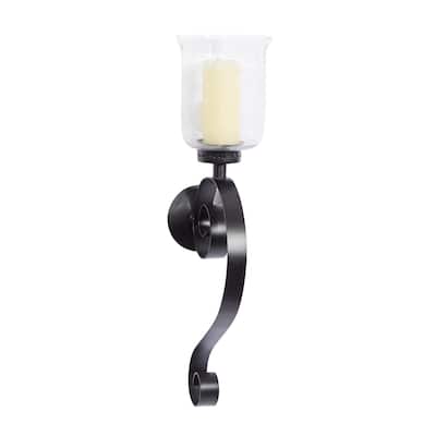 Metal Scroll Handmade Pillar Wall Sconce - Black - Roche River Decor