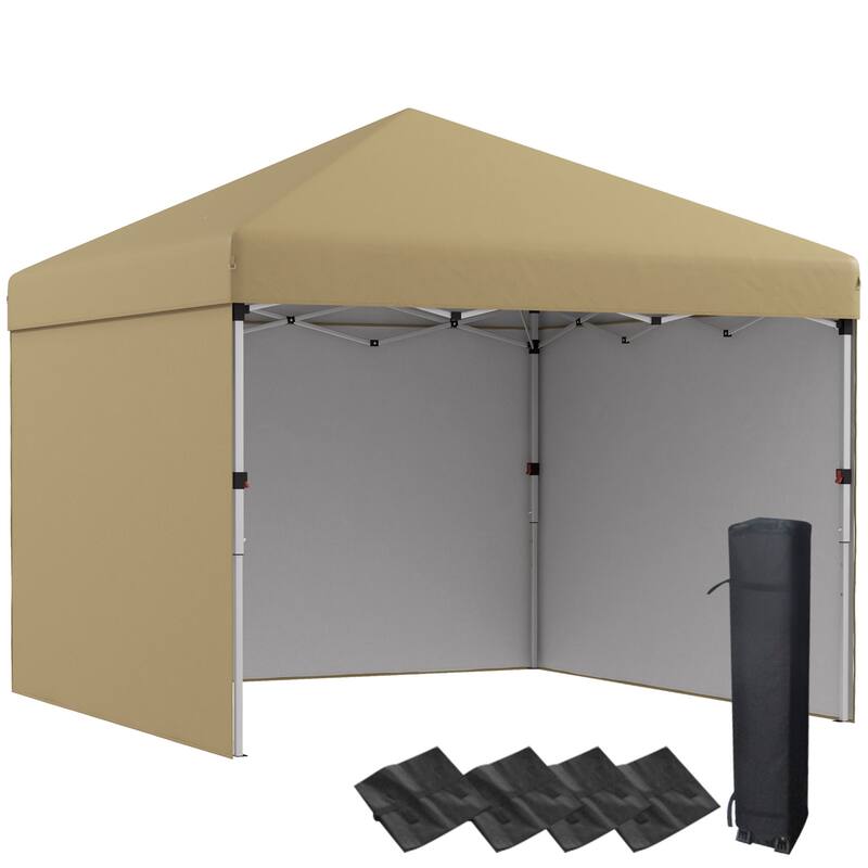 10x10ft Adjustable Height Pop-Up Canopy Tent with Sidewalls, Weight Bags, and Carry Bag for Outdoor Events - Beige