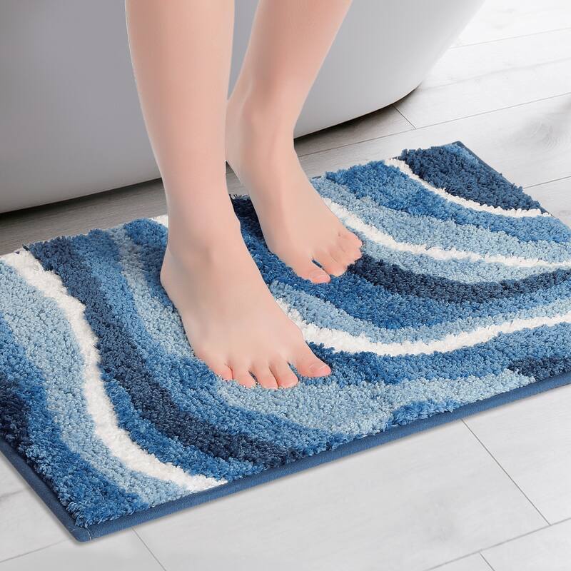 Abstract Bathroom Rug, Soft Bath Mat Non-Slip Rugs Bath Mat Thickening Bath Rug - Blue