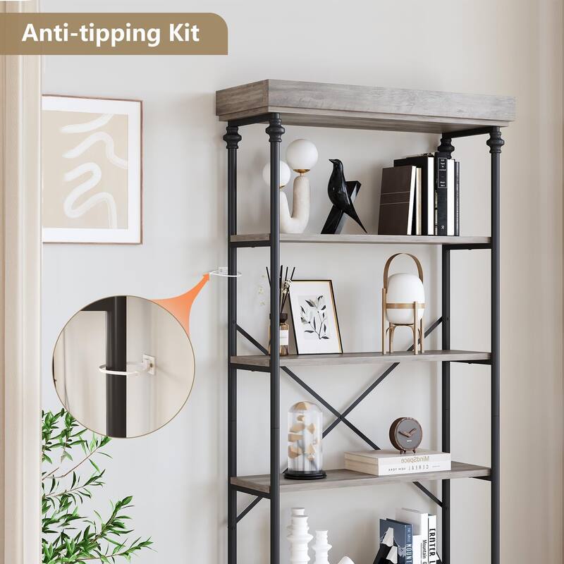 Bookshelf Industrial Bookcase Wooden Storage Open Rack Shelf with Metal Frame