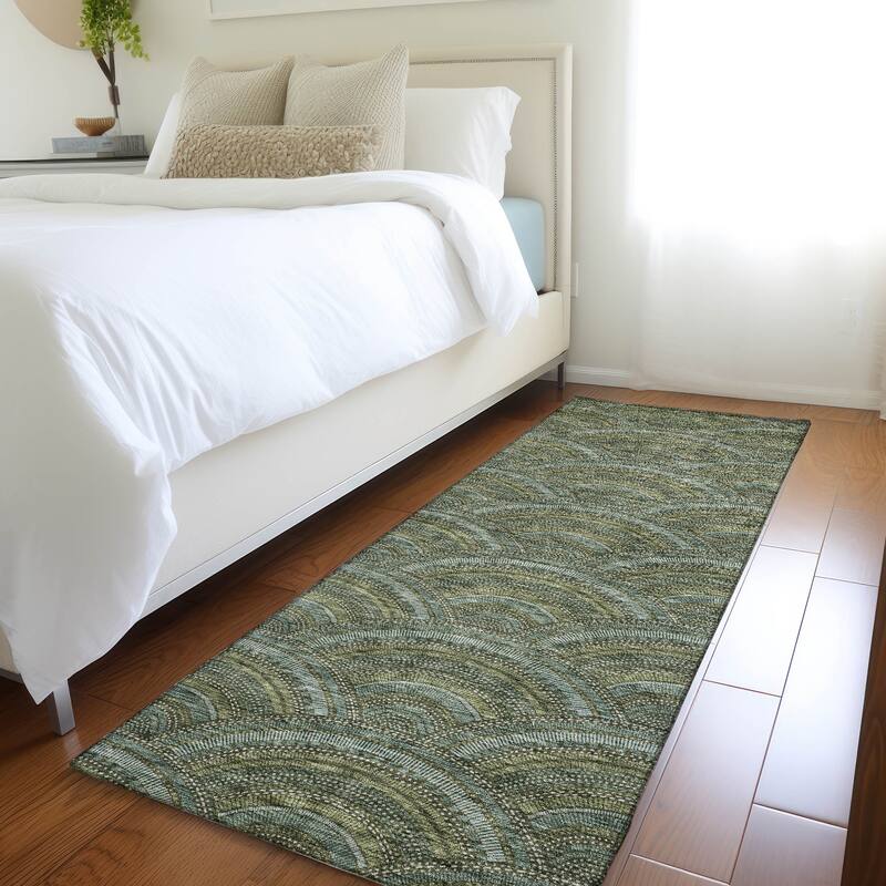 Premium Washable Super Soft Transitional Stacks Mayfield Rug - Olive - 2'3" x 7'6"