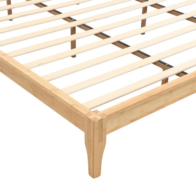 Bamboo Bed Frame Modern Platform Bed Wood Slat Support Low Profile Bed Open Frame with Under Bed Storage and Center Support Legs