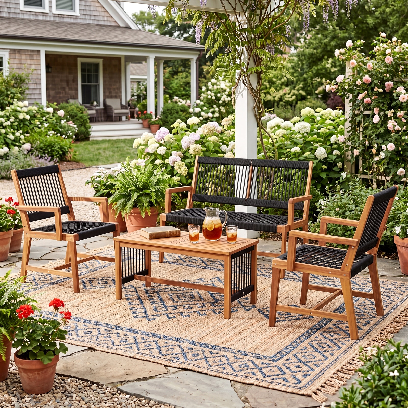 Costway Patio 4pcs Acacia Wood Conversation Table & Chair Set - See Details