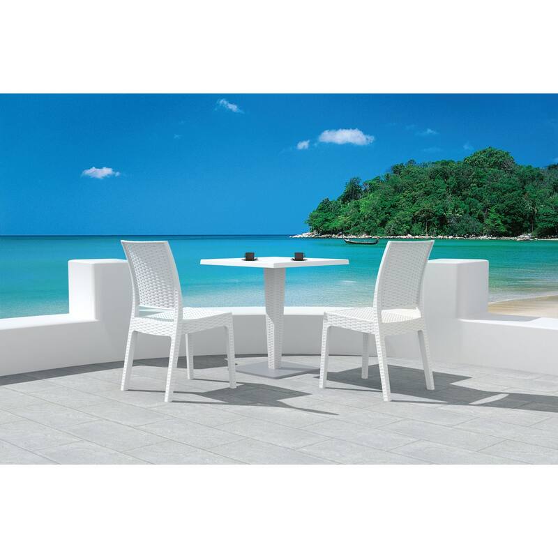 34" White Patio Wickerlook Stackable Dining Chair