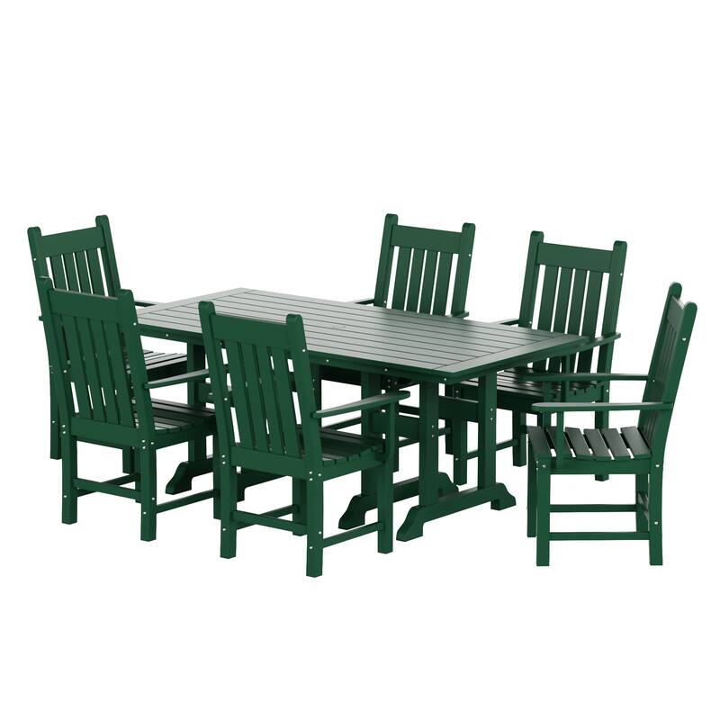 Laguna Hdpe All Weather Outdoor Patio Dining Set with Rectangle Table, Arm Chairs (7-Piece Set)
